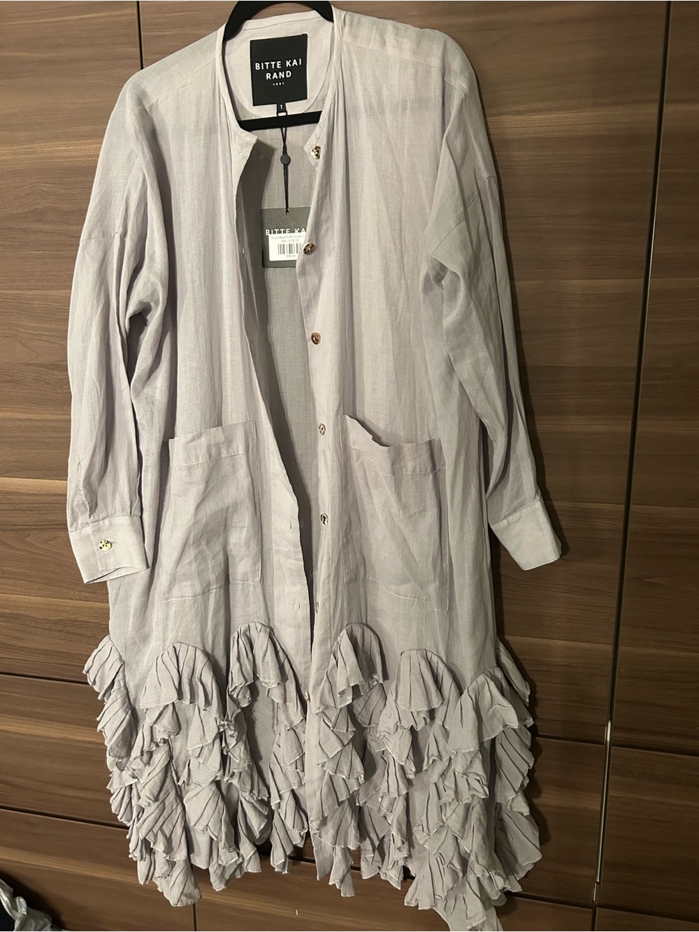 Bitte Kai Rand Lilacy Grey Ruffle-Hem Shirt Jacket, Duster